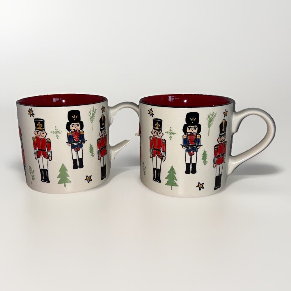 Eli & Ana Nutcracker Mugs Set of 2 Holiday Christmas Tree Coffee Tea Mugs NEW